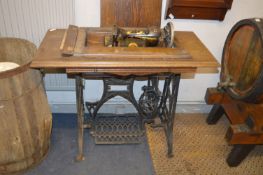 Oak Treadle Sewing Machine Table with Cast Iron Base