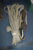 Pair of Cast Iron Triple Pulleys with Rope