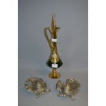 Pair of Silver Plated Ink Stands and a Gilt Decorated Claret Jug