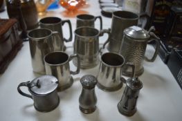 Collection of Pewter Mugs and Condiments