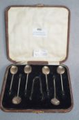 Cased Silver Coffee Spoon Set with Tongs - Sheffield 1926, approx 37g