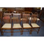 Set of Four Oak Slatback Dining Chairs with Drop In Seats