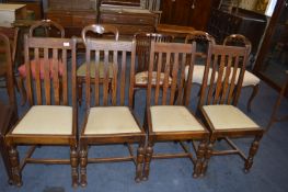 Set of Four Oak Slatback Dining Chairs with Drop In Seats
