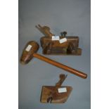 Brass Bound Wood Plane, Mallet, etc.