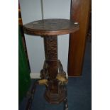 African Carved Wood Side Table with Tribal Figures Base