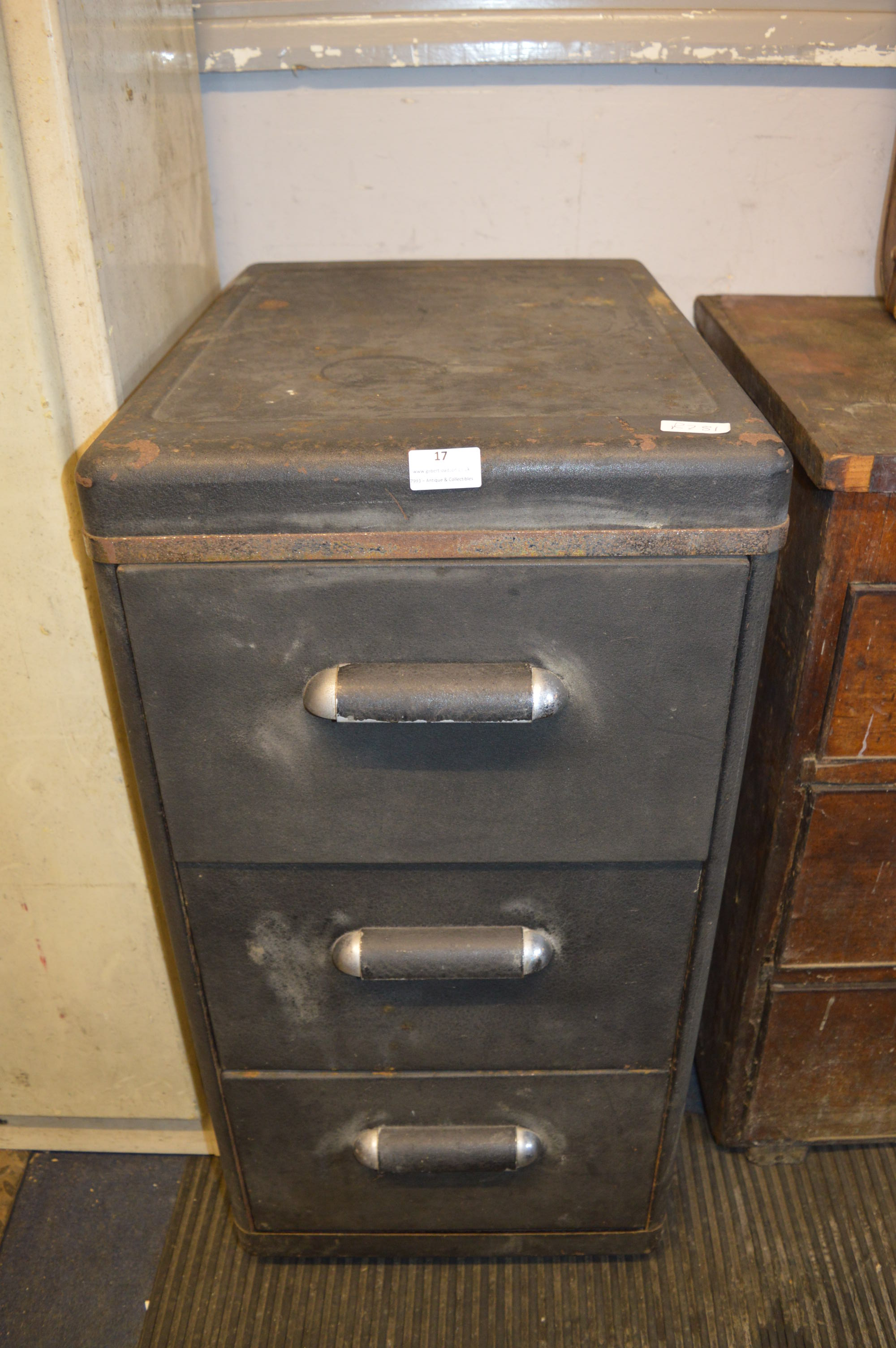 1930's Chrome & Black Three Drawer Filing Cabinet