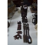 Treen Including Carved Wood Figurine, Mask, Fish and Serving Set