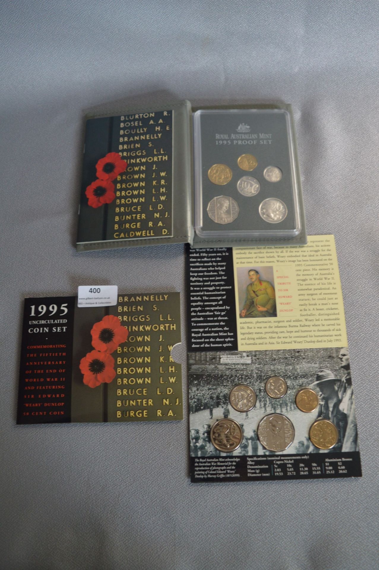 Two Australian 1995 50th Anniversary of WWII Uncirculated Coin Sets