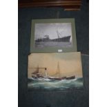 Watercolour on Board - The S.T Sabrina North Sea by J. Arnold 1913, and a Photo Print - Arctic Corsa