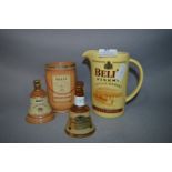 Two 5cl Wade Bells Whiskey Decanters and a Jug