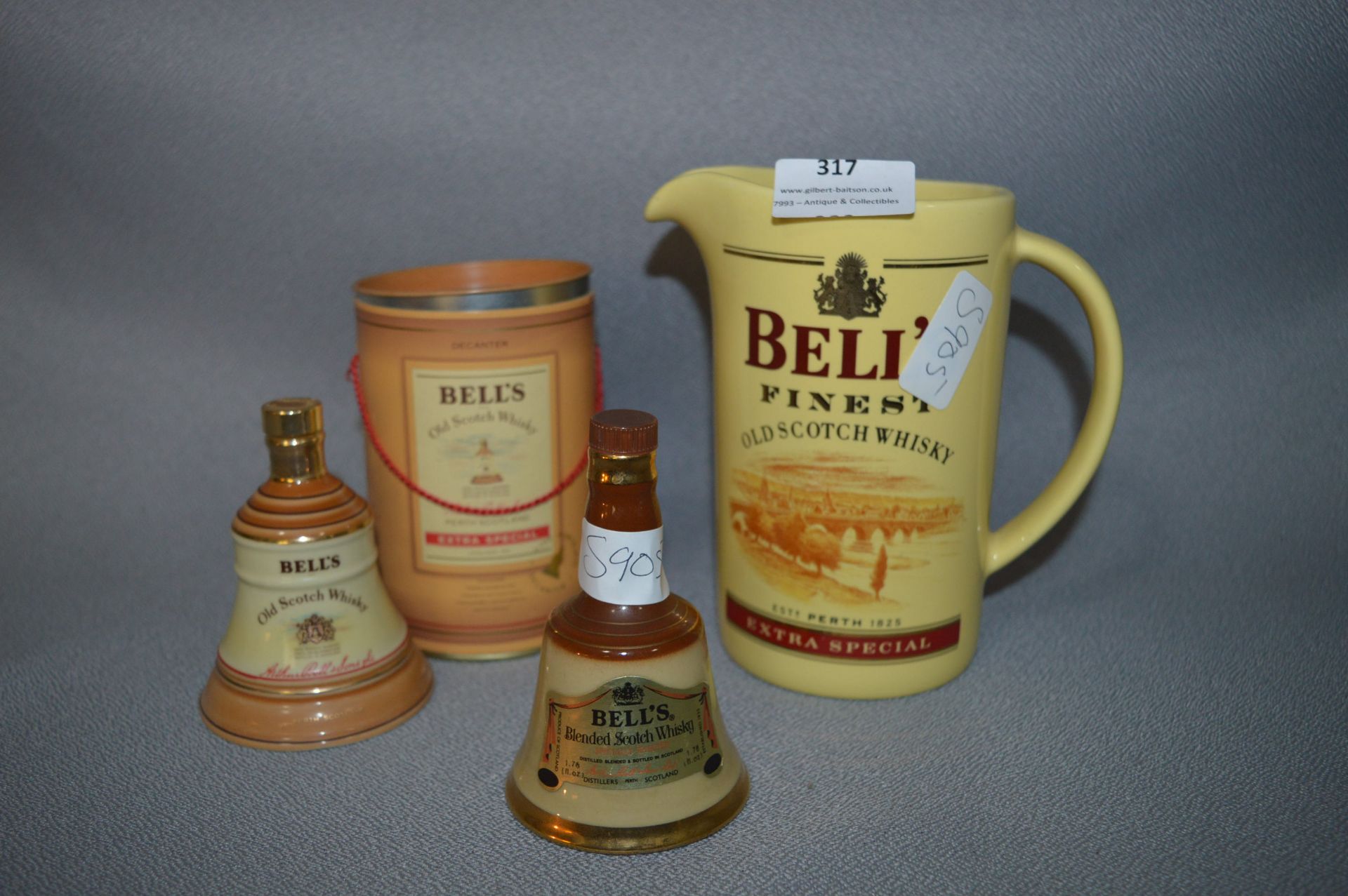 Two 5cl Wade Bells Whiskey Decanters and a Jug