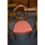 Victorian Mahogany Balloonback Dining Chair on Cabriole Legs with Pink Upholstered Seat