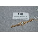 12ct Gold Pin Brooch with Clear Cut Stone & Pearls - approx 3.3g gross