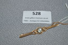 12ct Gold Pin Brooch with Clear Cut Stone & Pearls - approx 3.3g gross