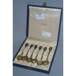 Cased Set of Silver Spoons with Enamel Tips Vardo - approx 60g