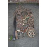 Quantity of Vintage Industrial Cast Iron Wheels