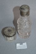Cut Glass Silver Topped Sifter - Birmingham 1909, and a Small Silver Topped Glass Jar