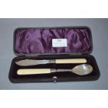 Engraved Silver Spoon & Knife Set with Bone Handles - J.D&S Sheffield 1895