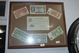 Framed British Bank Notes Including £5, £1 and Ten Shillings