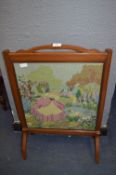 Mahogany Framed Firescreen with Woolwork Panel