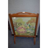 Mahogany Framed Firescreen with Woolwork Panel