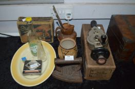Dr. Macaura's Blood Circulator, Doulton, Suzy Cooper Meat Plate, Old Irons and Bottles