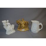 Minton White Pottery Figure Posy Vase, Jug and a Eichwald Pottery Figurine