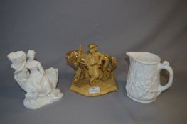 Minton White Pottery Figure Posy Vase, Jug and a Eichwald Pottery Figurine