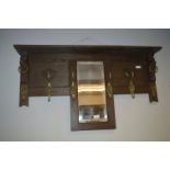 Wall Mounted Oak Shelf Six Hook Coat Rack with Central Mirror