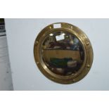 Circular Brass Framed Convex Wall Mirror