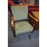 1930's Oak Framed Low Chair with Green Upholstery