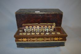 19th Century Rosewood & Mother of Pearl Concertina in Pine Box