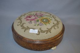 Victorian Walnut Inlaid Circular Footstool with Tapestry Top