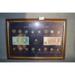 Framed British Pre and Post Decimal Coins and Banknotes