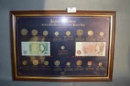 Framed British Pre and Post Decimal Coins and Banknotes