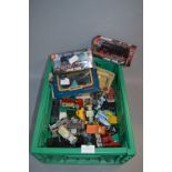 Box Containing Playworn Diecast Model Vehicles Including Majorette, Matchbox and Lledo Days Gone