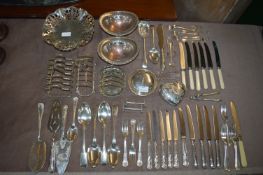 Quantity of Silver Plated Ware, Toast Racks, Cutlery and Dishes