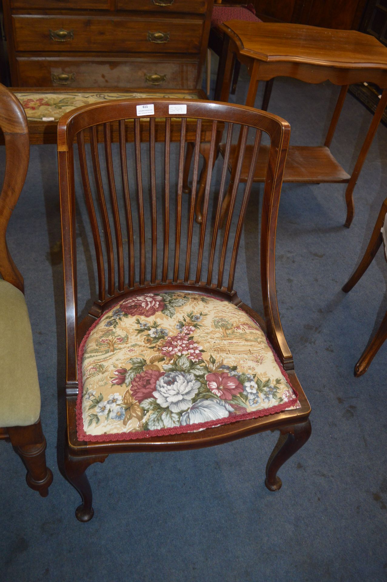 Edwardian Inlaid Mahogany Stickback Low Chair on Cabriole Legs