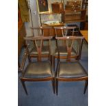 Set of Four Teak Dining Chairs with Black Leatherette Seats