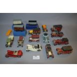 Selection of Hornby Tinplate Goods Wagons and Diecast Car Models of Yesteryear