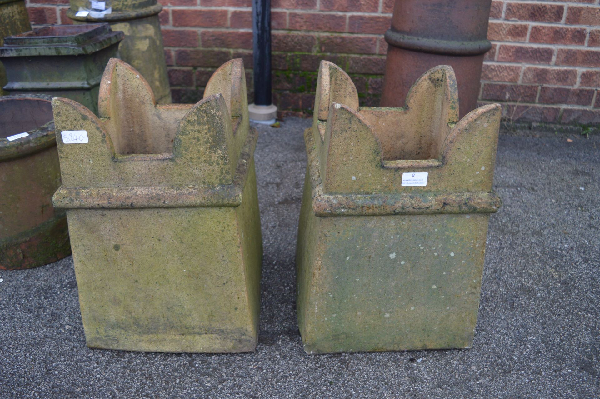 Two Square Crown Top Chimney Pots