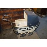 1930's Black & White Wood Bodied Dolls Pram