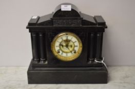 Black Slate Mantel Clock with Corinthian Columns