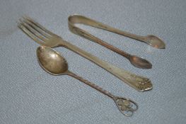 Silver Teaspoon, Tongs and Fork - Approx 60g