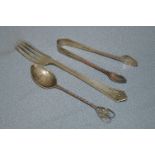 Silver Teaspoon, Tongs and Fork - Approx 60g