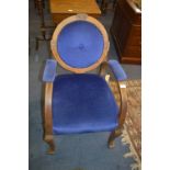 Art Deco Beech Framed Armchair with Blue Upholstery
