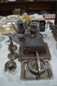 Silver Plated Items; Tea & Coffee Set, Tray, Candlestick, Cutlery, etc.