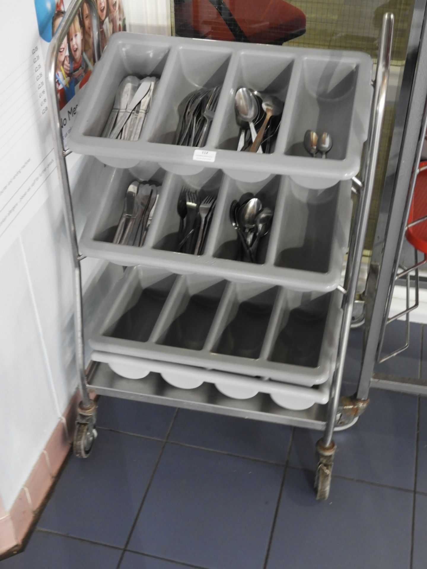 *Three Tier Stainless Steel Mobile Cutlery Rack