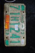 American Car Number Plate - Indiana 72-73