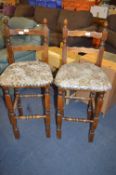 Pair of Beech Wood Stools with Backrests
